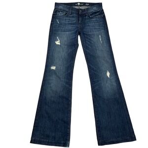 7 For All Mankind Jeans Women 26 Blue Dojo Flare Distressed Denim low rise. AB